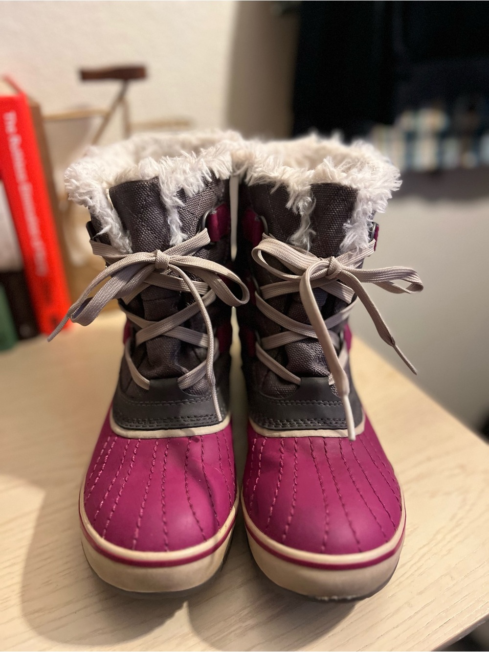 Sorel Pink and Gray Winter Lace-Up Boots